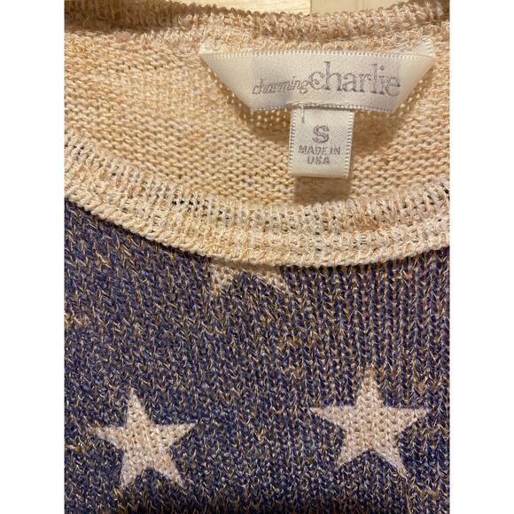 Charming Charlie American Flag Knit Top Small Cream Lightweight USA Preppy - Picture 3 of 4